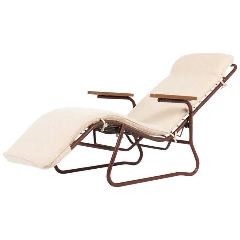 Jean Lesage Lounge Chair in Burgundy Metal and Beige Seat Edition Airbone, 1950
