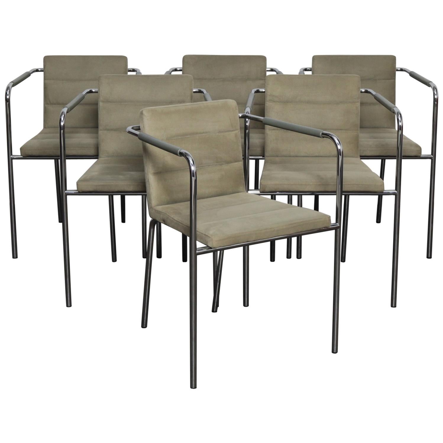 Set of 6 Metal and Original Ultra Suede Dining Chairs by Gunilla Allard for Lamm