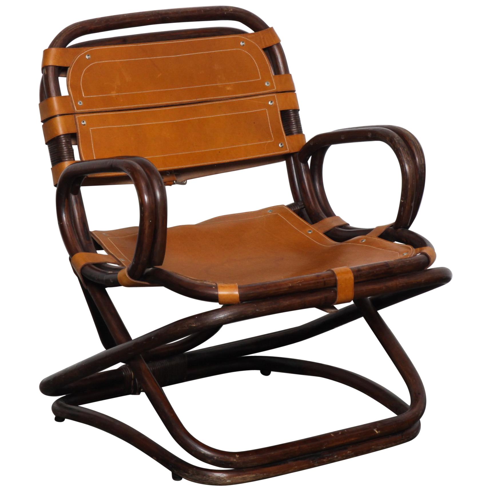 Swedish 1970s Bamboo and Leather Chair