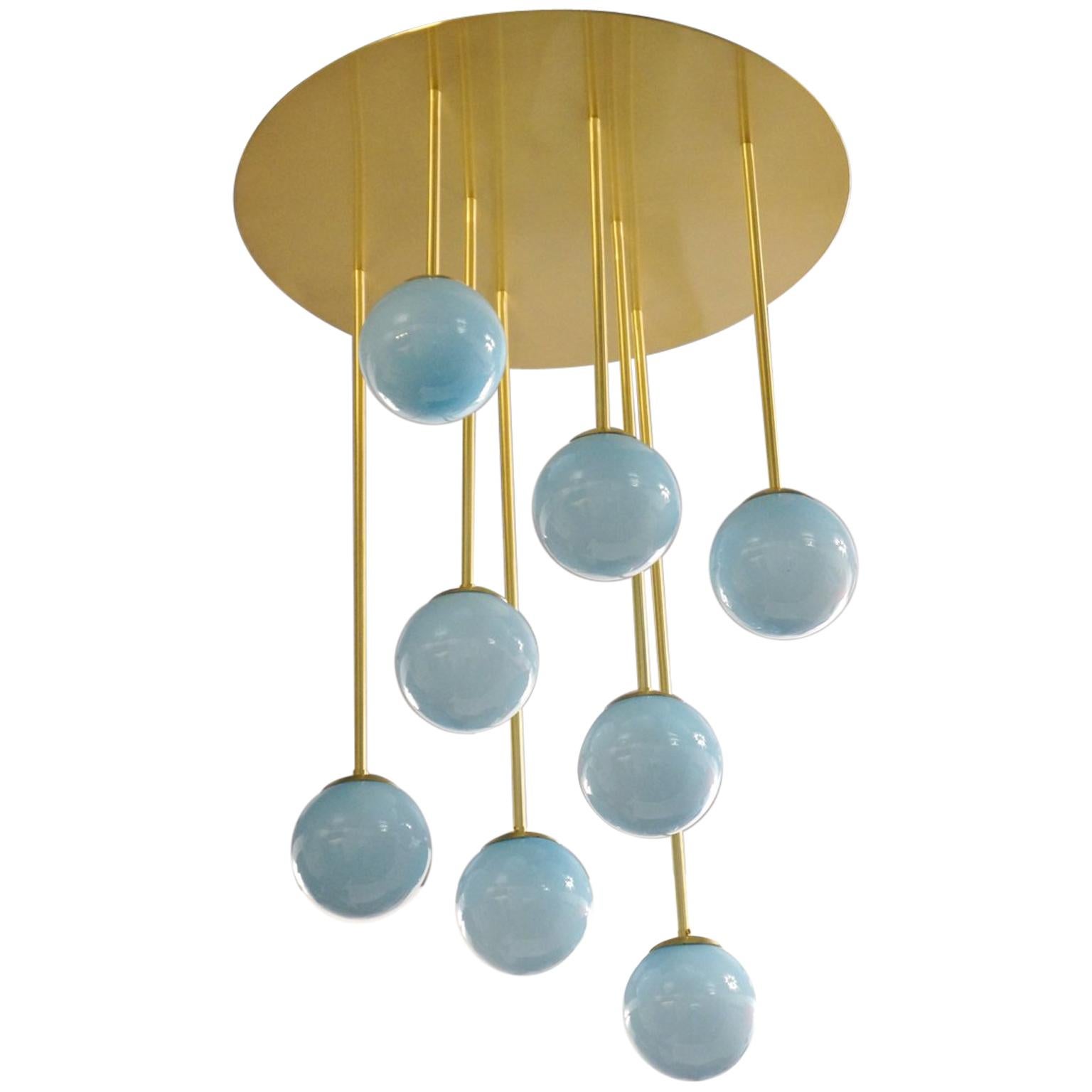 Attr. zu Toso Mid-Century Modern Hellblauer Atomi-Kronleuchter aus Muranoglas, 1982er Jahre