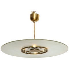 Swedish Grace Frosted Glass and Brass Pendant, circa 1930s