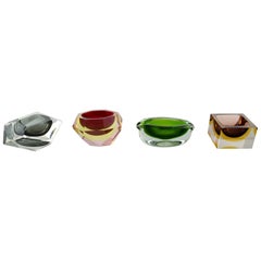 Collection of 4 "Sommerso" Murano Bowls in Mouth Blown Art Glass, 1960s