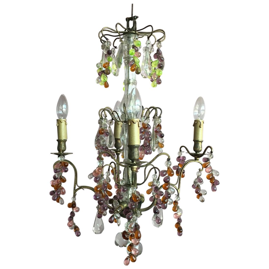 19th Century Colorful French Chandelier with Crystal Glass