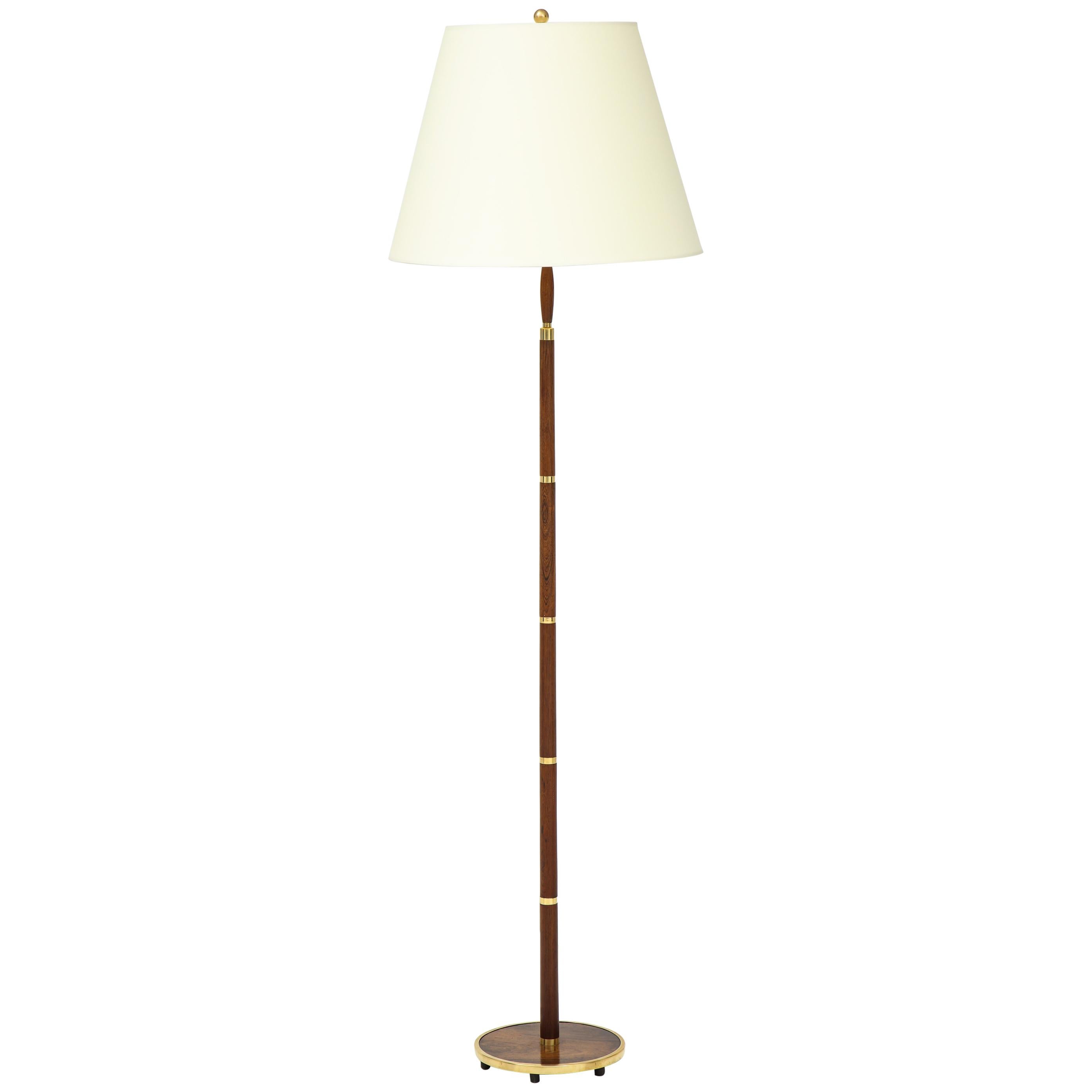 Danish Rosewood and Brass Banded Floor Lamp by Fog & Mørup, circa 1960s