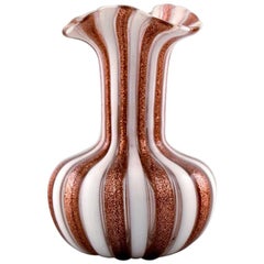 "Zanfirico" Murano, Brown and White Striped Vase in Mouth Blown Art Glass, 1960s