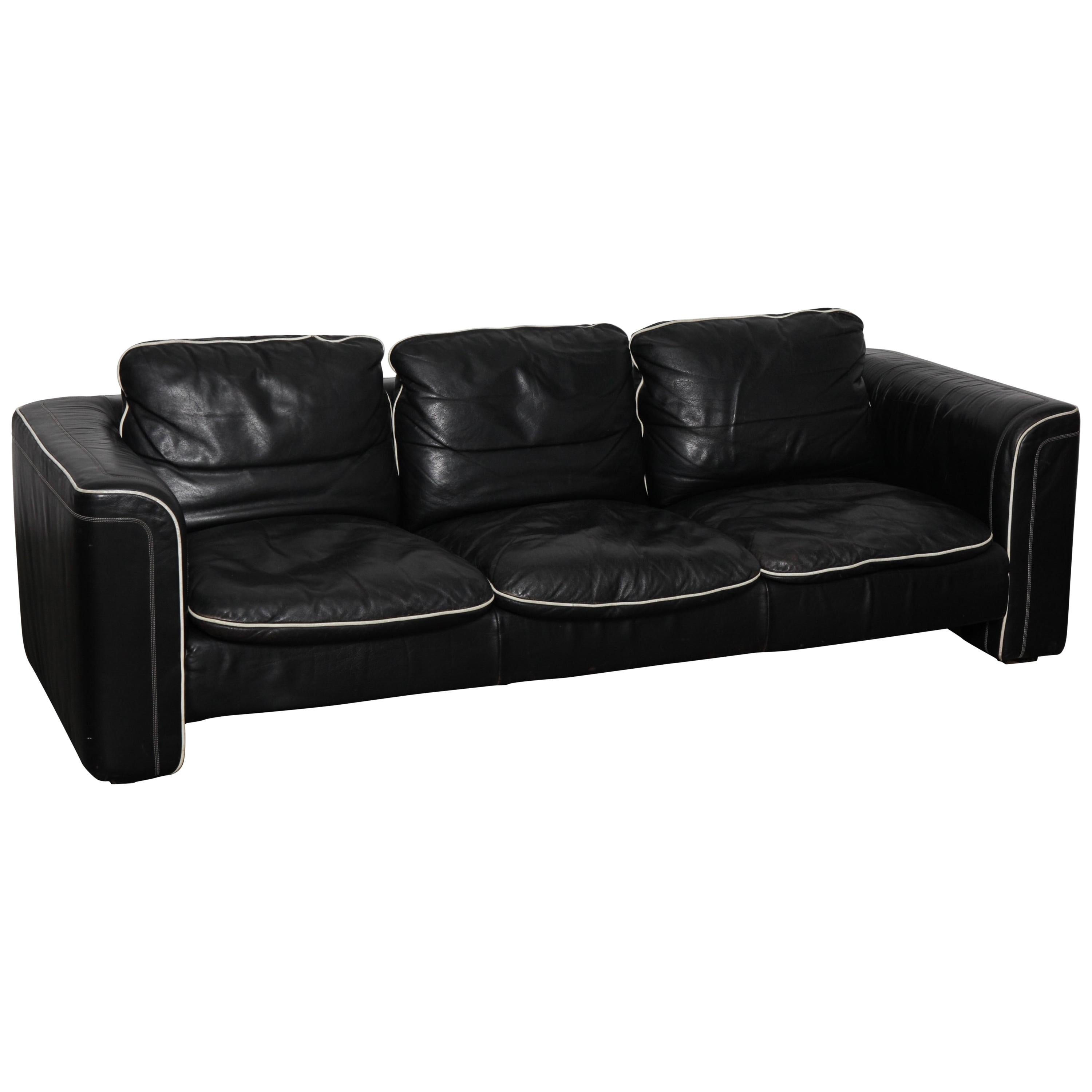 De Sede 1980s Black Leather 3-Seat Sofa For Sale