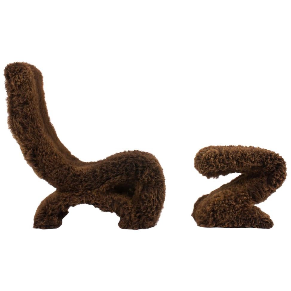 Jean-Luc Sifferlin Armchair and Footrest in Irish Sheepskin from Norki Furrier