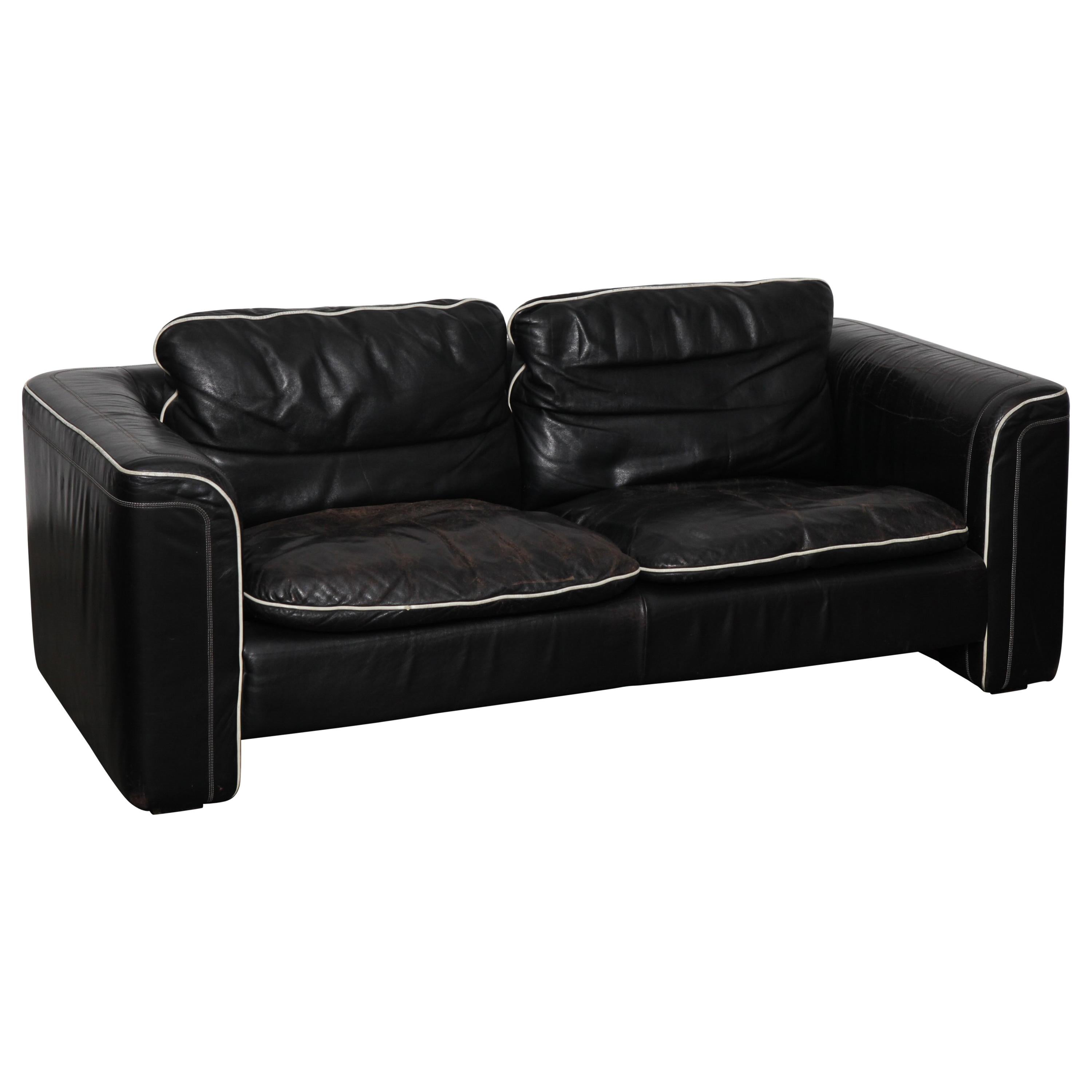 De Sede 1980s Black Leather 2-Seat Sofa For Sale