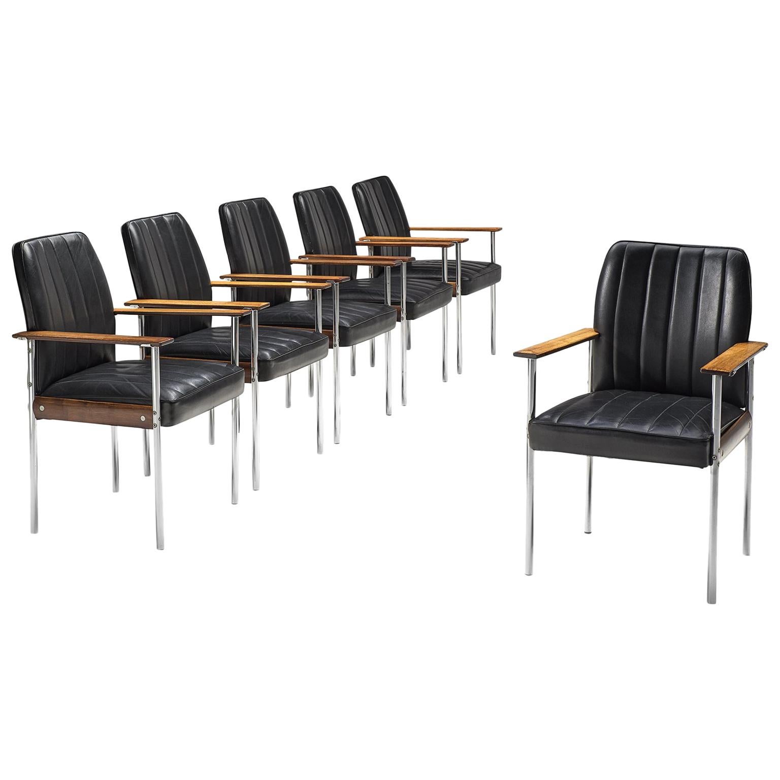 Sven Ivar Dysthe Set of Dining Chairs in Black Leather
