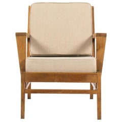 Rene Gabriel Armchair in Oak and Beige Linen Fabric Edition Lieuvin, 1950