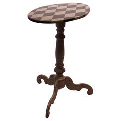 Antique Grey Pedestal Table with Checkered Surface in the Style of Gustavian, 1840