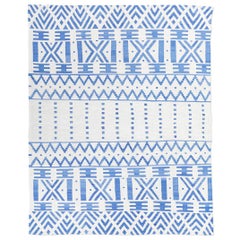 Handmade Contemporary Flat-Weave Blue and Beige, Ethnic Design