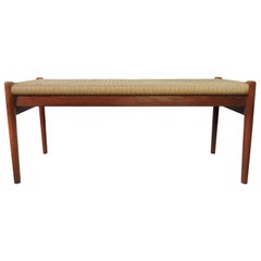 J. L. Moller Danish Teak Bench with Cord Seat, 1950s