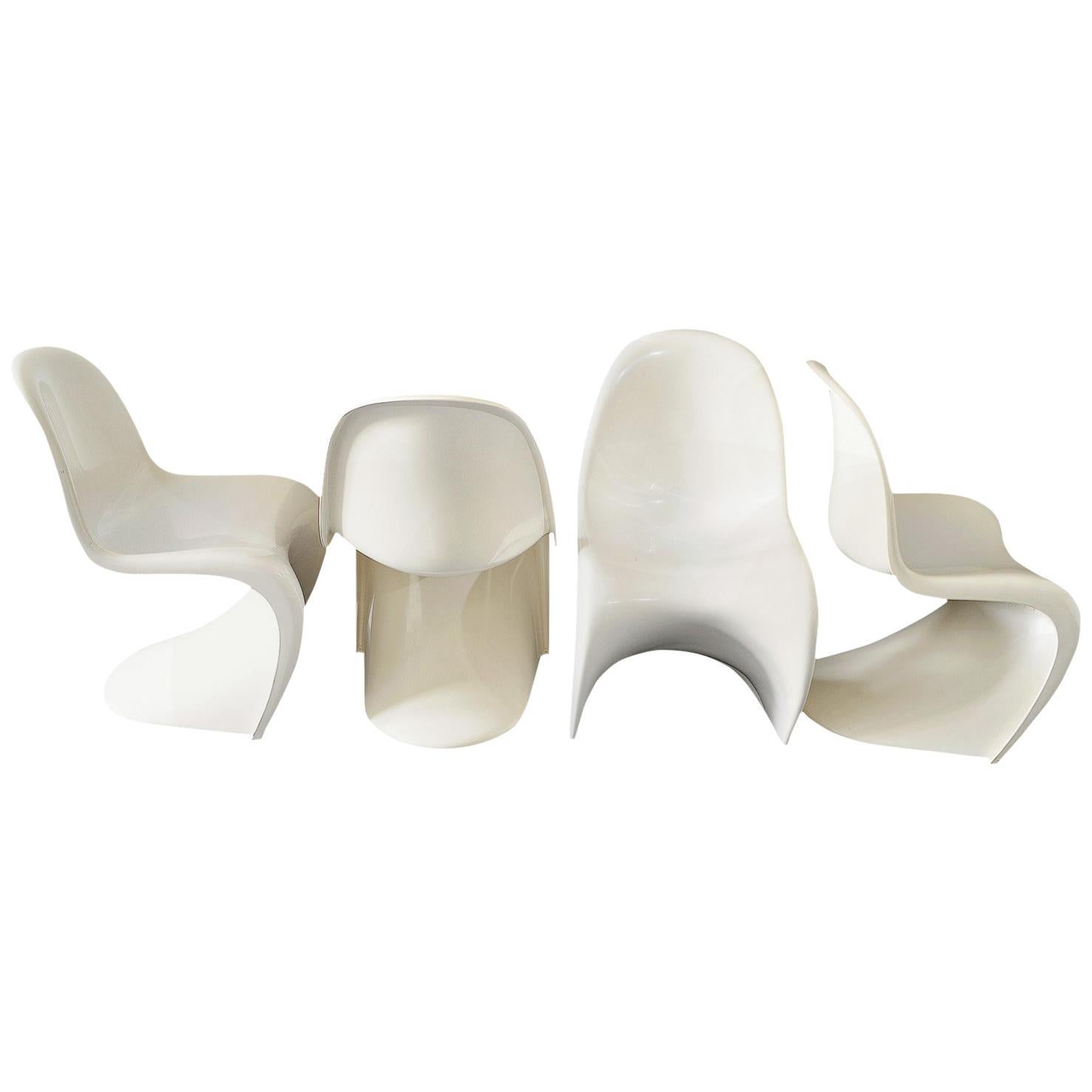 Set of Four Panton Chairs in White by Verner Panton Fehlbaum/Hermann Miller 1974 For Sale