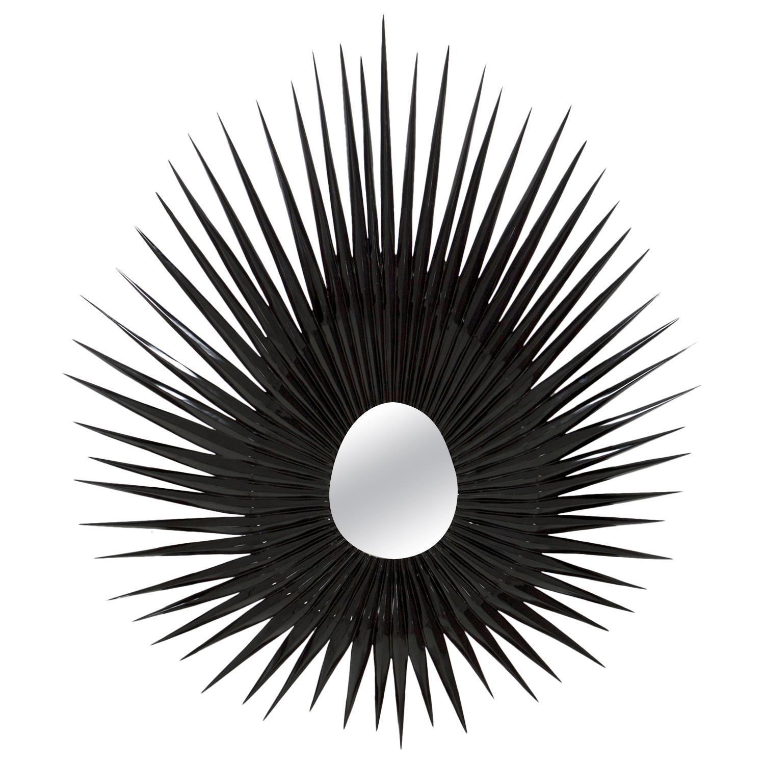 Sea Urchin Mirror in Black Lacquered Finish For Sale