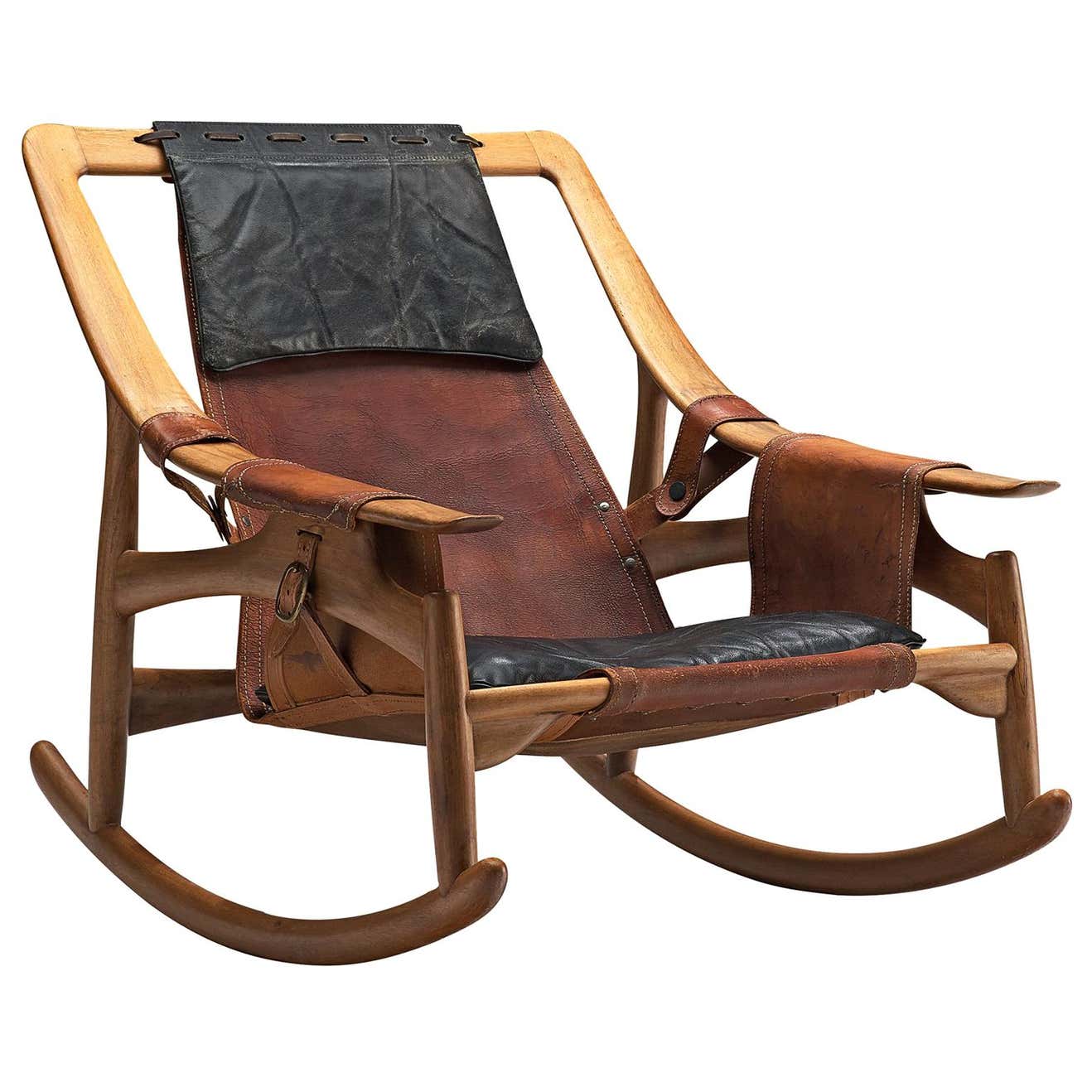 W. Andersag Rocking Chair in Teak and Original Leather at 1stDibs