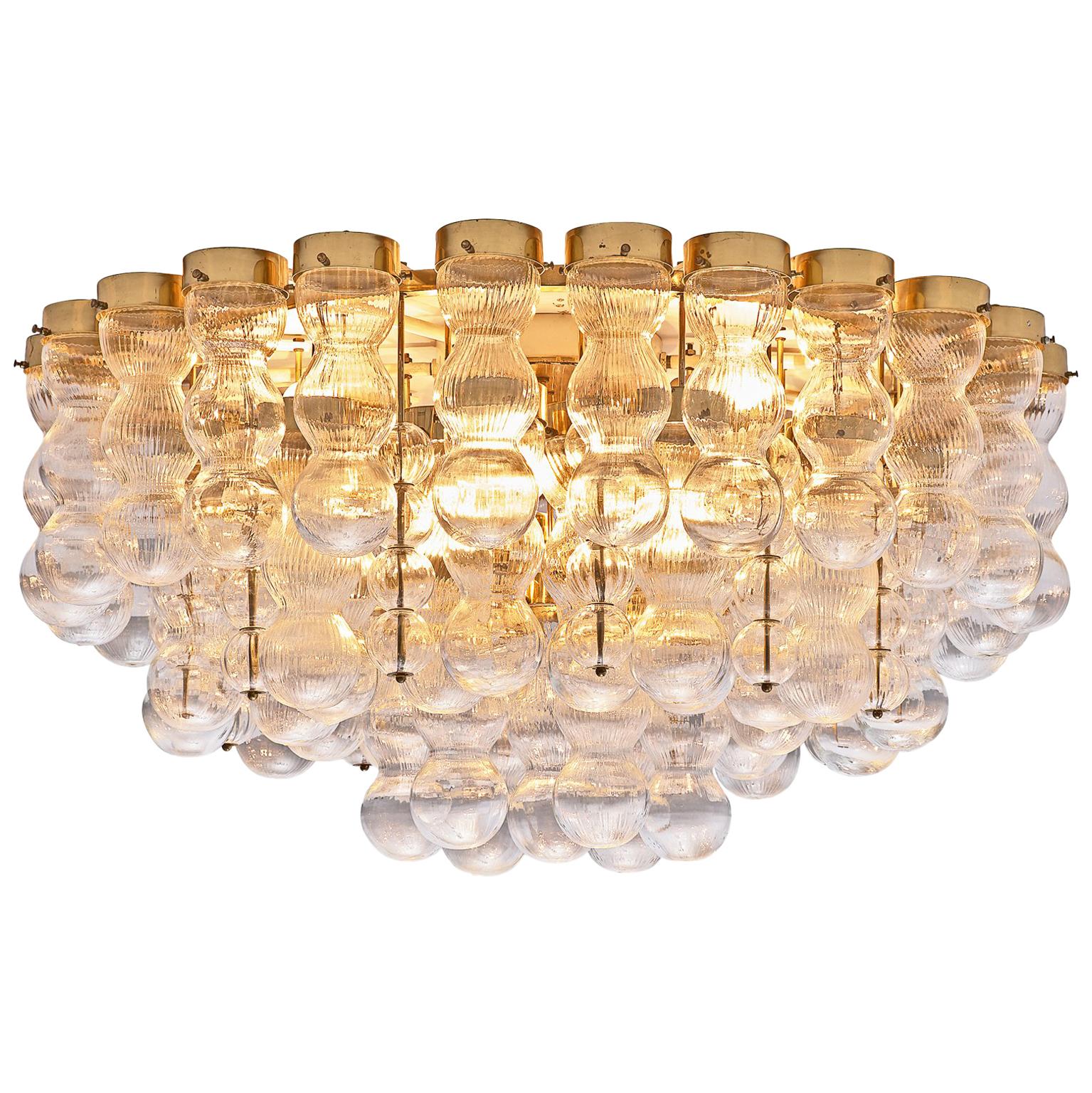Brass Chandelier with Structured Glass