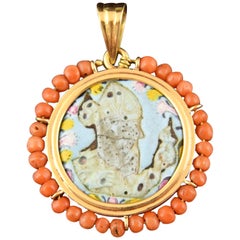 Antique Devotional Pendant, Gold, Coral, Enamels, Possibly, 18th-19th Century