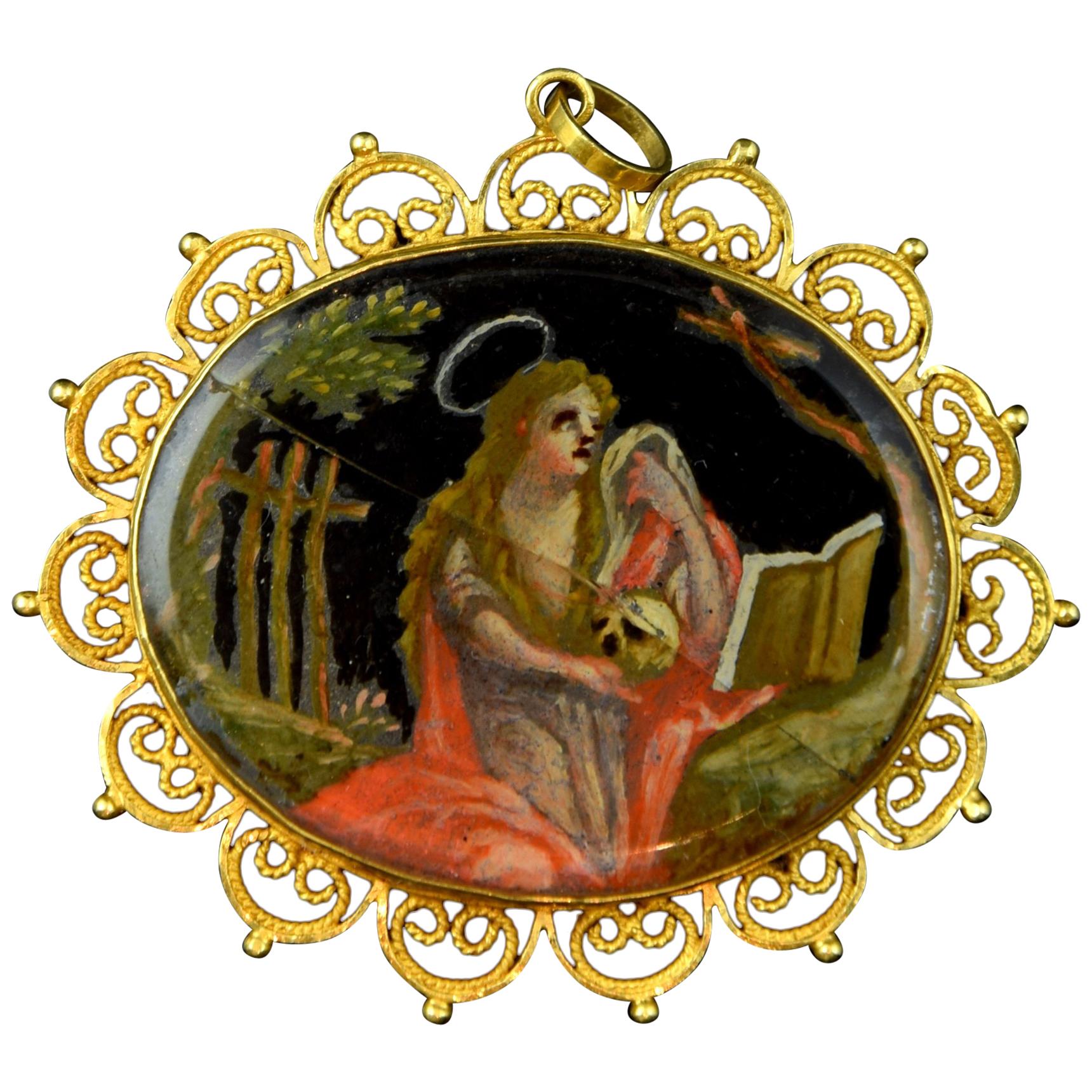 Devotional Pendant, Gold, Enamel, 18th Century For Sale