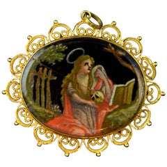 Antique Devotional Pendant, Gold, Enamel, 18th Century