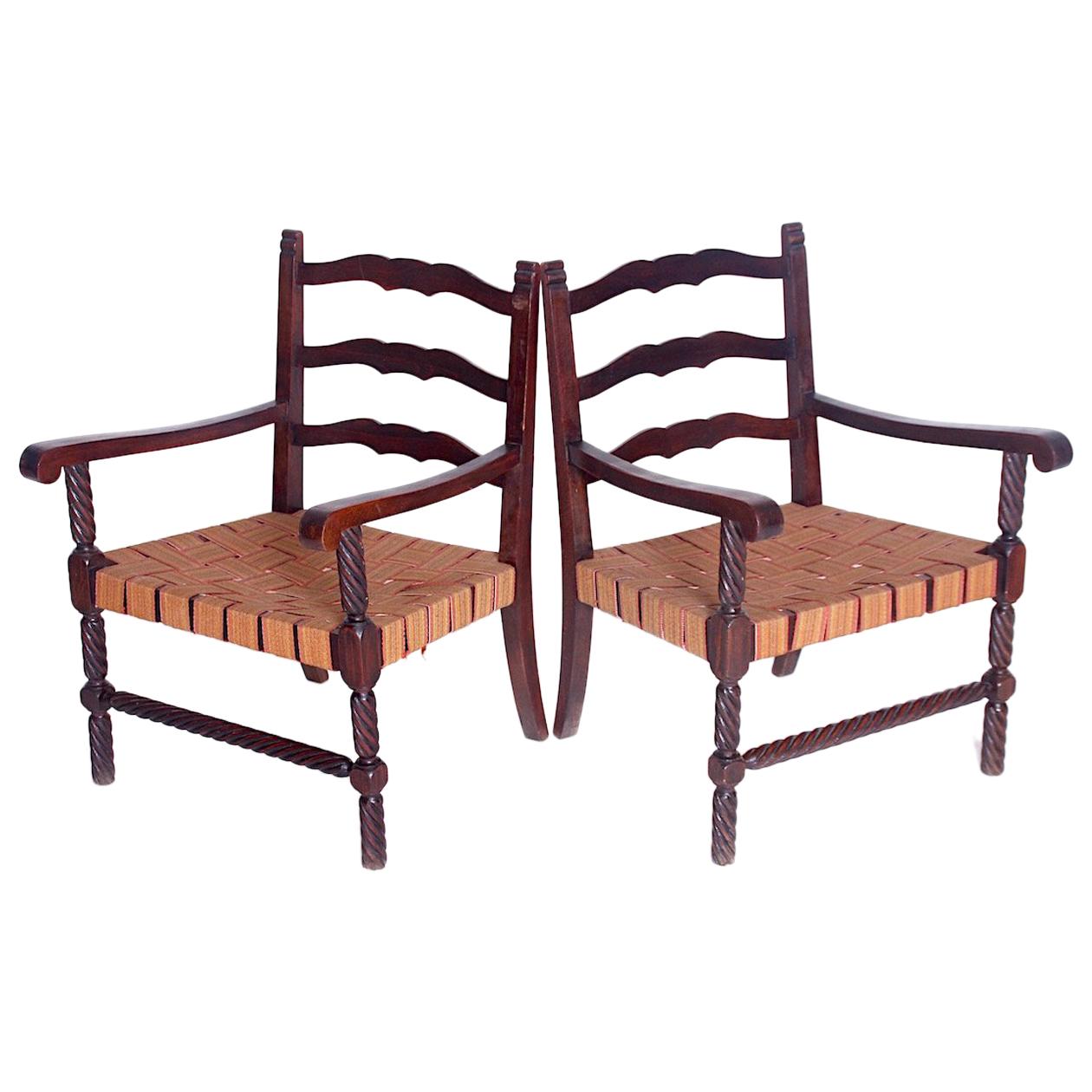 Set aus zwei geschnitzten Sesseln, 1950er Jahre