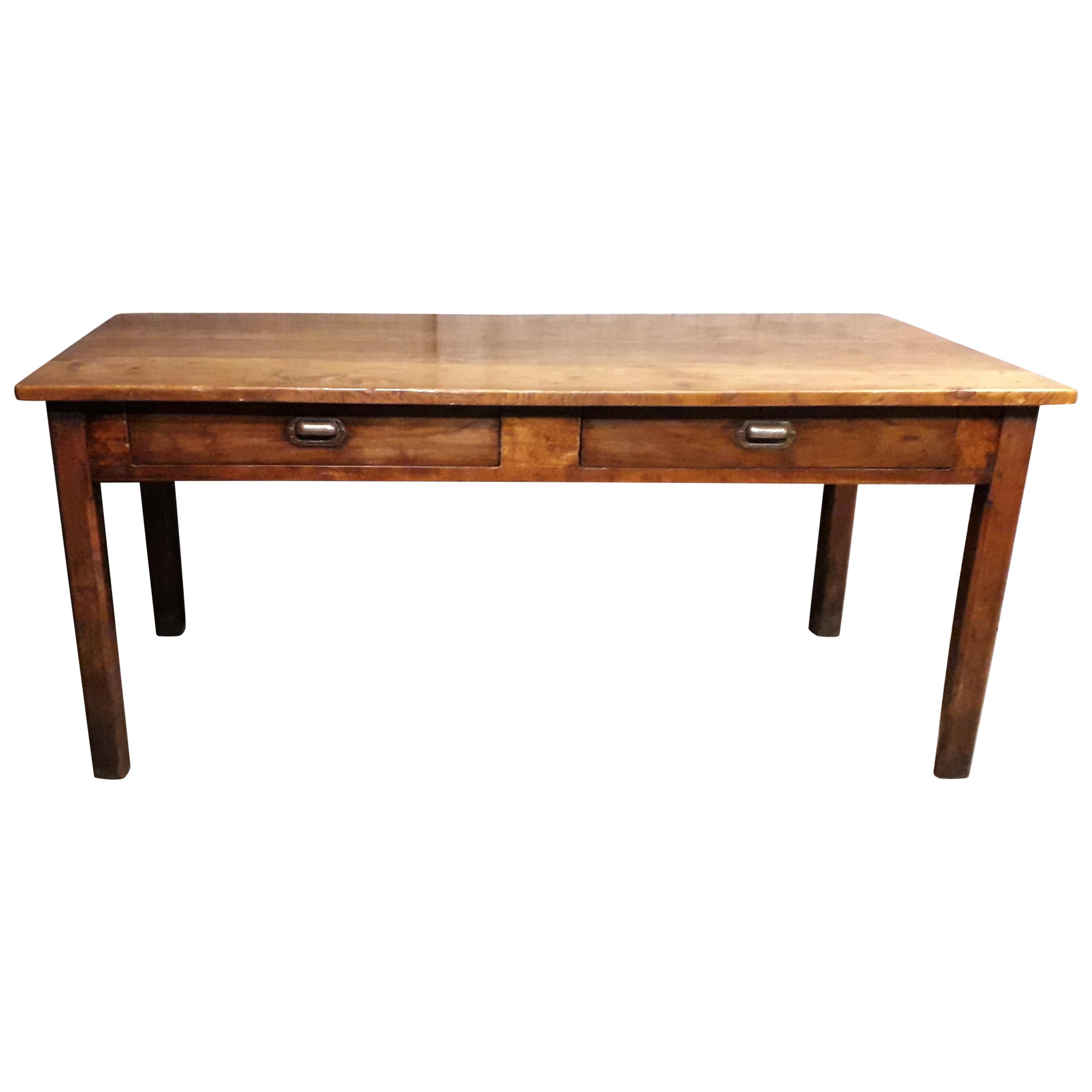 19th Century Country Elm and Cherry Refectory Table