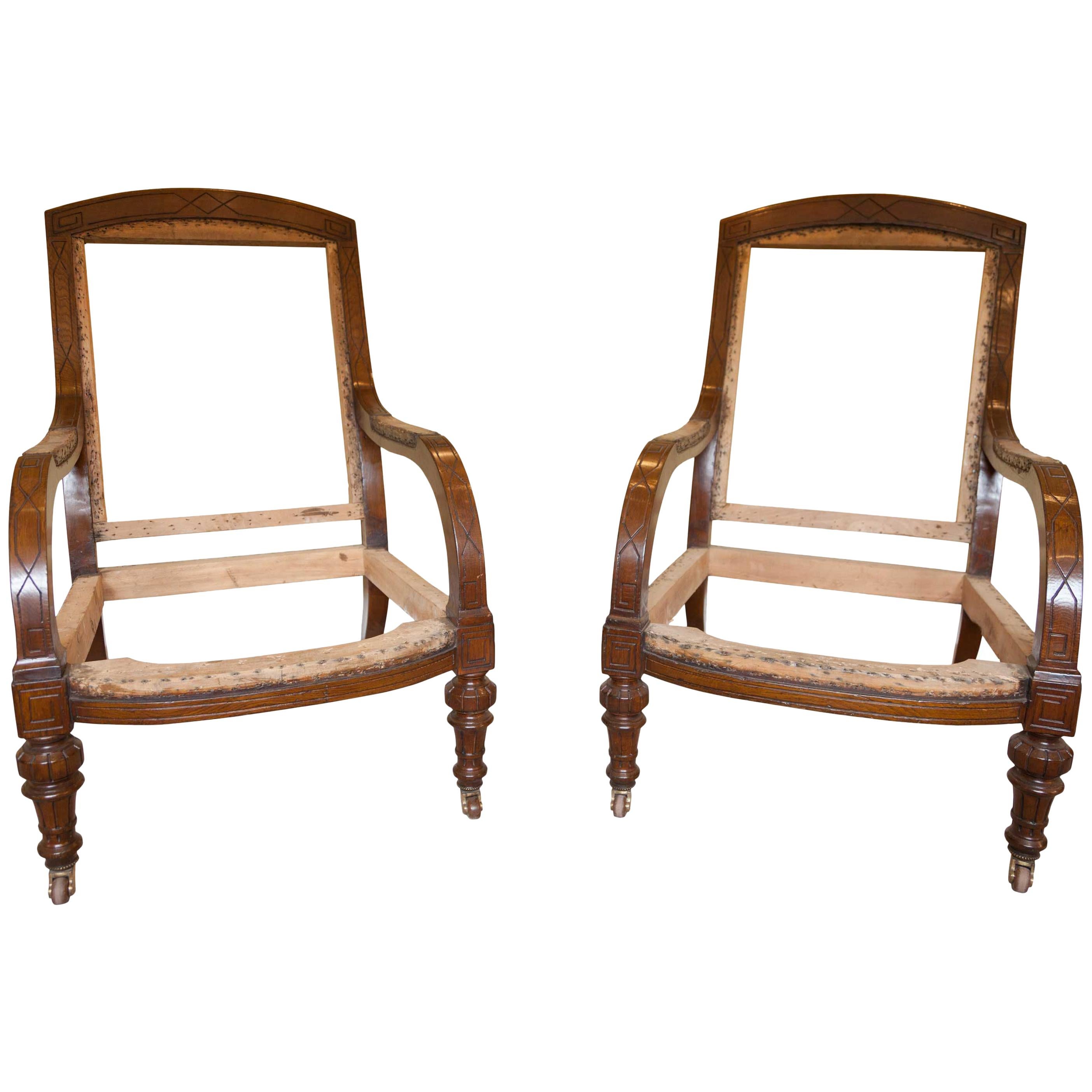  Armchairs Oak Gillows Style 19th Century  For Sale