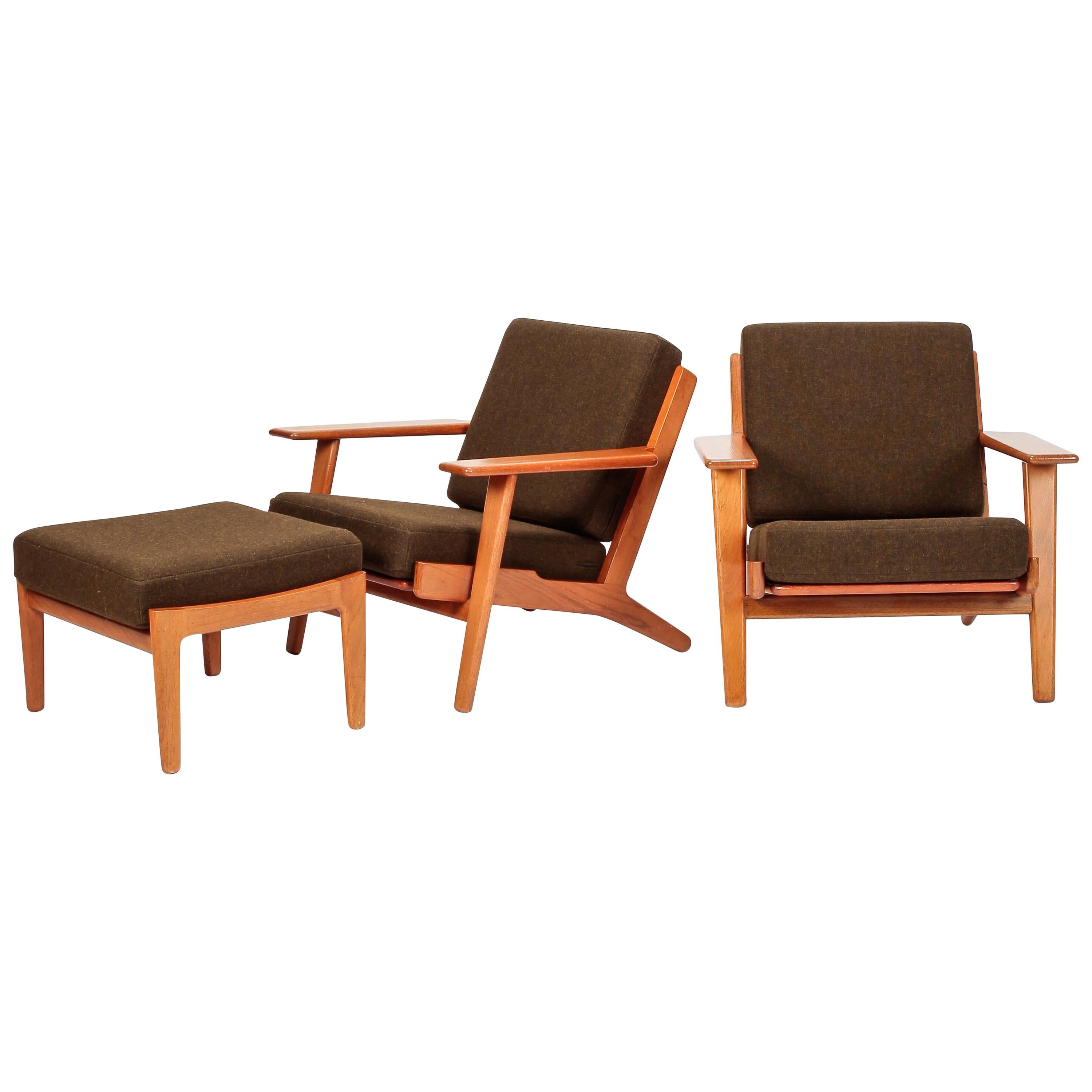 2 Hans Wegner GE290 Chairs with Ottoman, 1950s