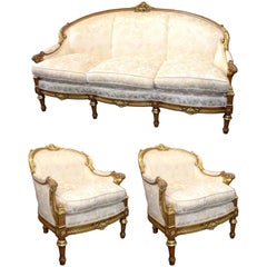 Ornate Upholstered French Empire Style Three-Piece Suite