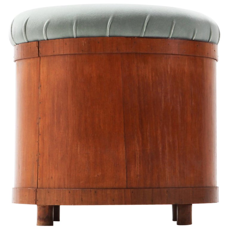 Italian MidCentury Modern Velvet Upholstered Ottoman with Storage For