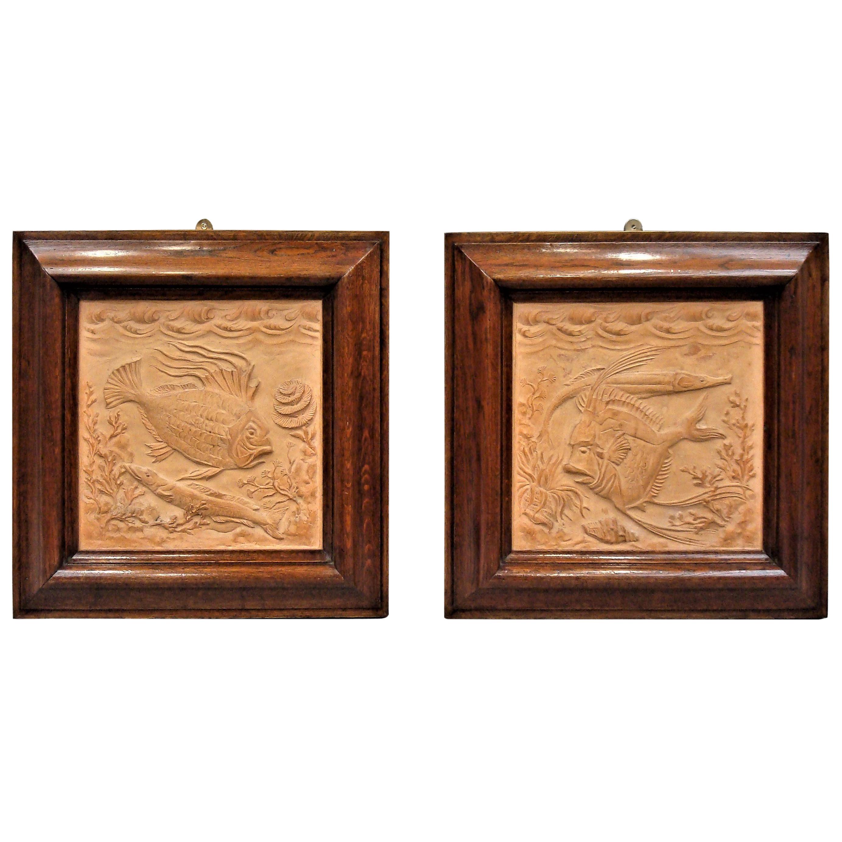19th Century Pair of Terracotta Plaques of Sculpted Fish For Sale