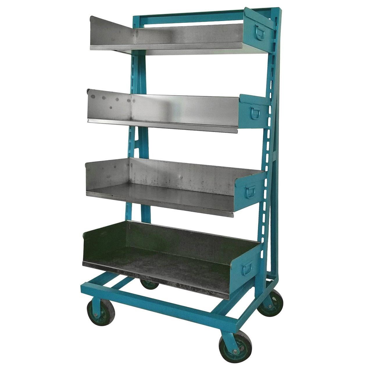 Industrial Steel Factory Storage Rack Shelving Unit, Choice of Color; Two avail For Sale