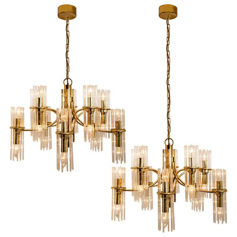 Pair of Tube Rod Brass Chandeliers by Gaetano Sciolari for Lightolier, 1960s at 1stDibs