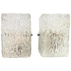 Stunning Pair of Murano Glass Ice Block Sconces in the Style of Venini