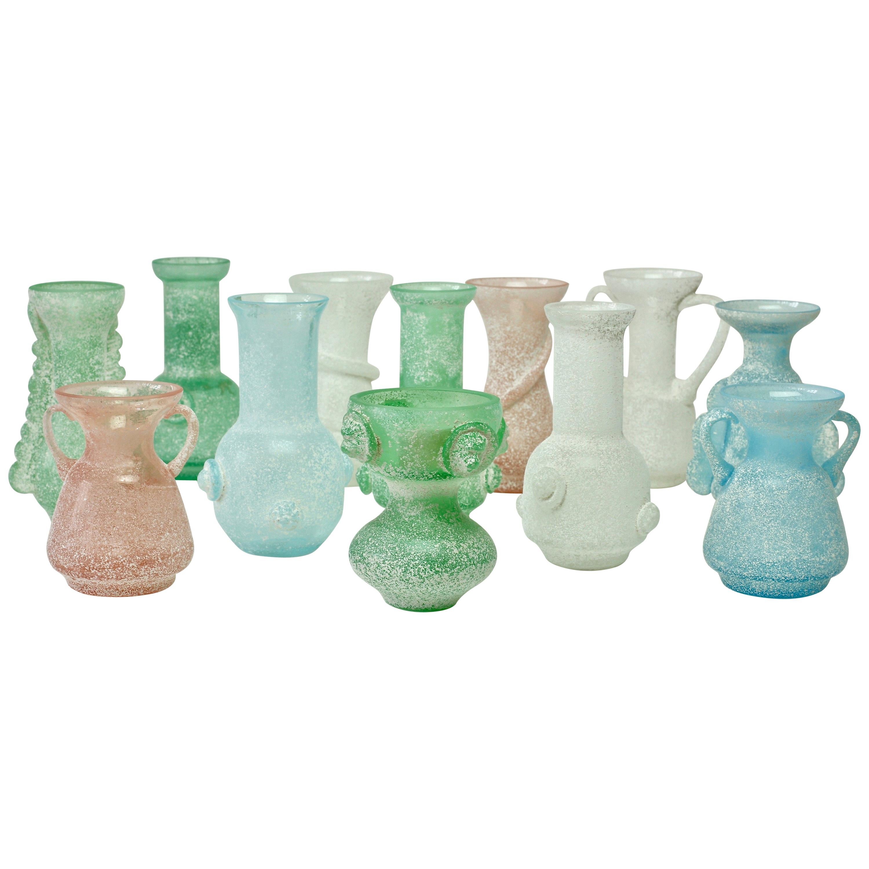 Seguso Vetri d'Arte Ensemble of 'A Scavo' Murano Art Glass Vases and Vessels