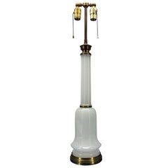 Antique Converted French Oil Opaline and Brass Table Lamp