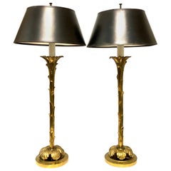 Palm Tree Bronze Table Lamps, 1950s, Attributed to Maison Jansen