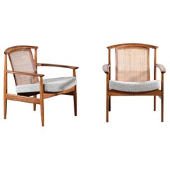 Pair of Scandinavian Lounge Chairs with Cane Backrest