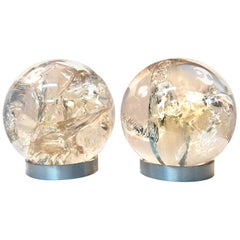 Pair of Fractal Resin Orbs Spheres on Brushed Metal Bases, 1970s