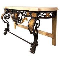 Wrought Iron and Marble Console Table with Lion Paws