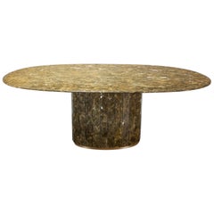 Jean Charles Onyx and Gold Leaf Marble and Brass Dining Table