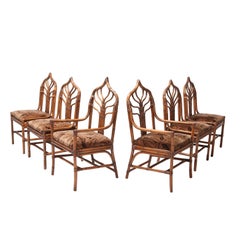 Regency Set of Italian Bamboo Dining Chairs with Floral Cushions