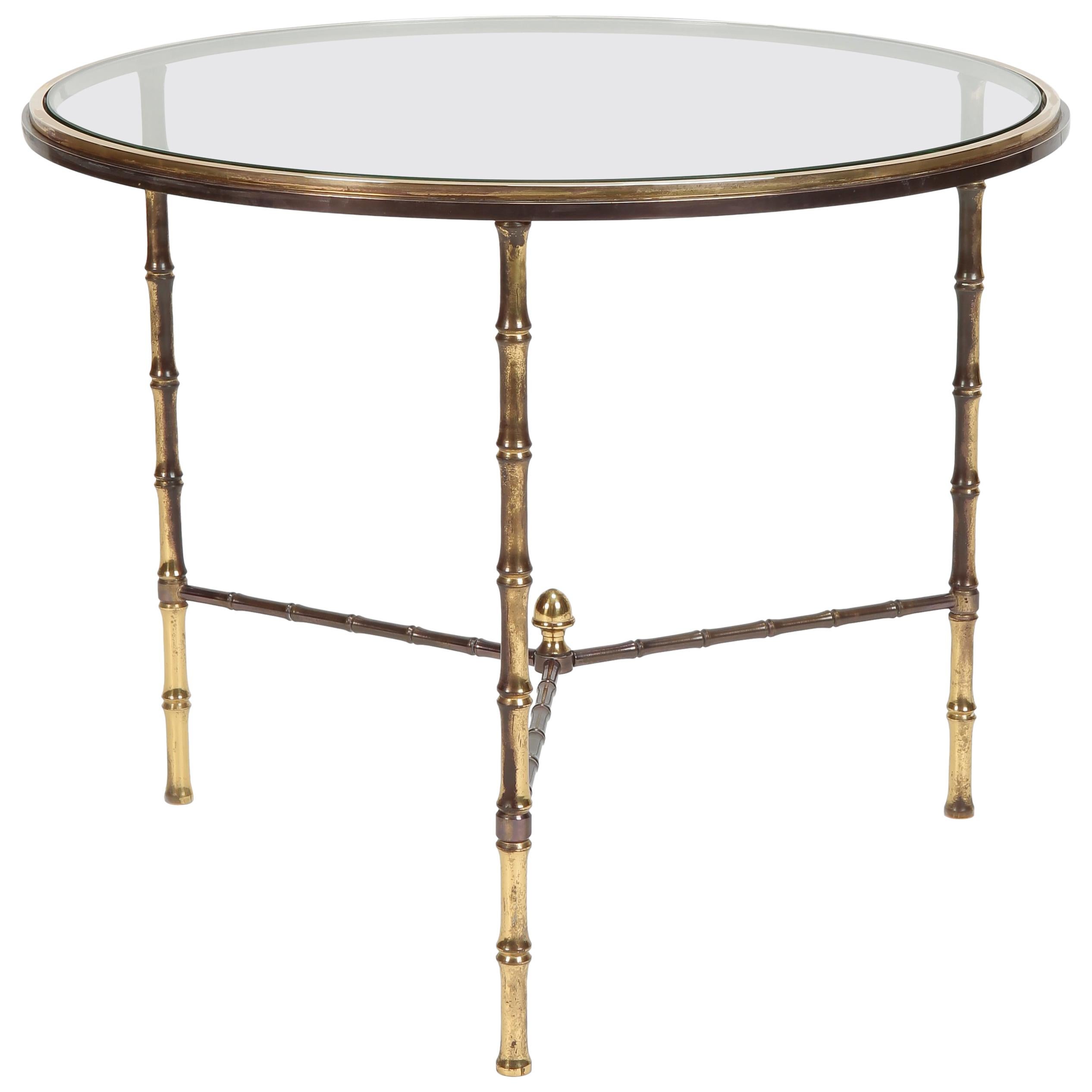 Maison Baguès Brass Round Glass Table, 1940s