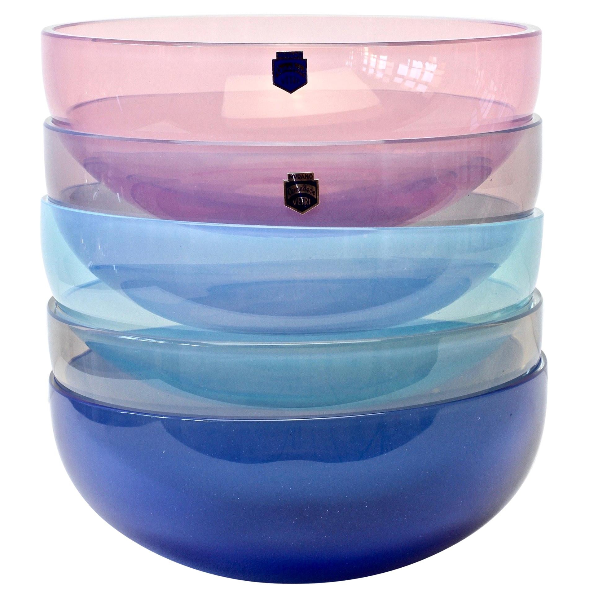 Antonio da Ros for Cenedese Murano Glass Set of Vibrantly Colored Glass Bowls For Sale