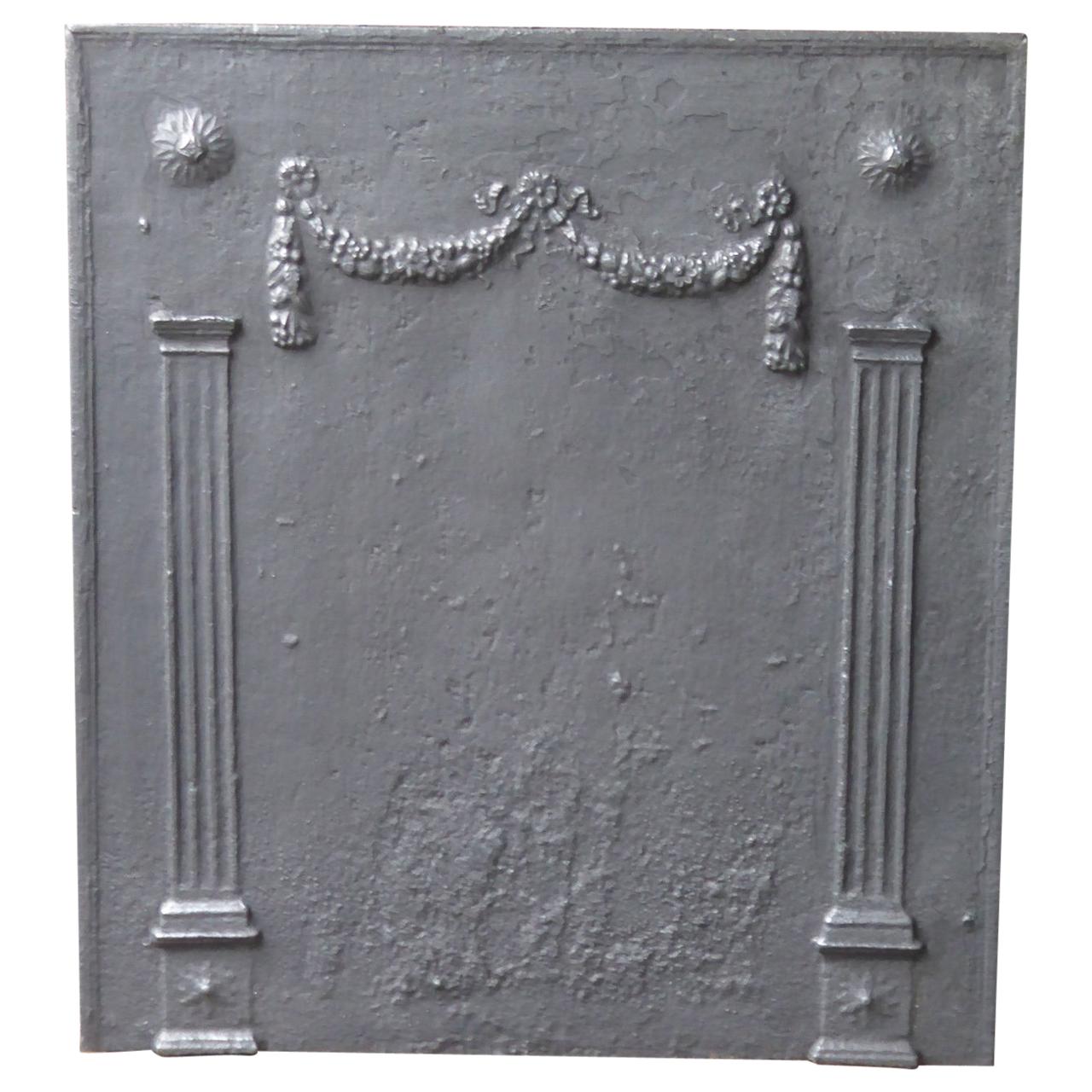French Neoclassical Fireback with 'Pillars of Freedom', 19th Century