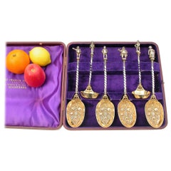 Antique Set of Six Victorian Parcel-Gilt Electroplated Fruit Spoons Charles Dickens 1870