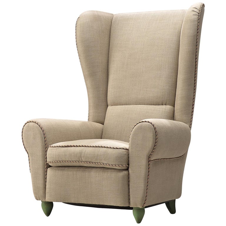 Guglielmo Ulrich Grand Reupholstered Wingback Chair, 1930s For Sale at