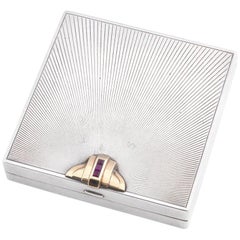 Tiffany & Co. American Art Deco Silver Gem Set Cigarette Case