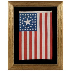 Antique 38 Star Flag with Stars in a Circle-in-a-Square Medallion Configuration