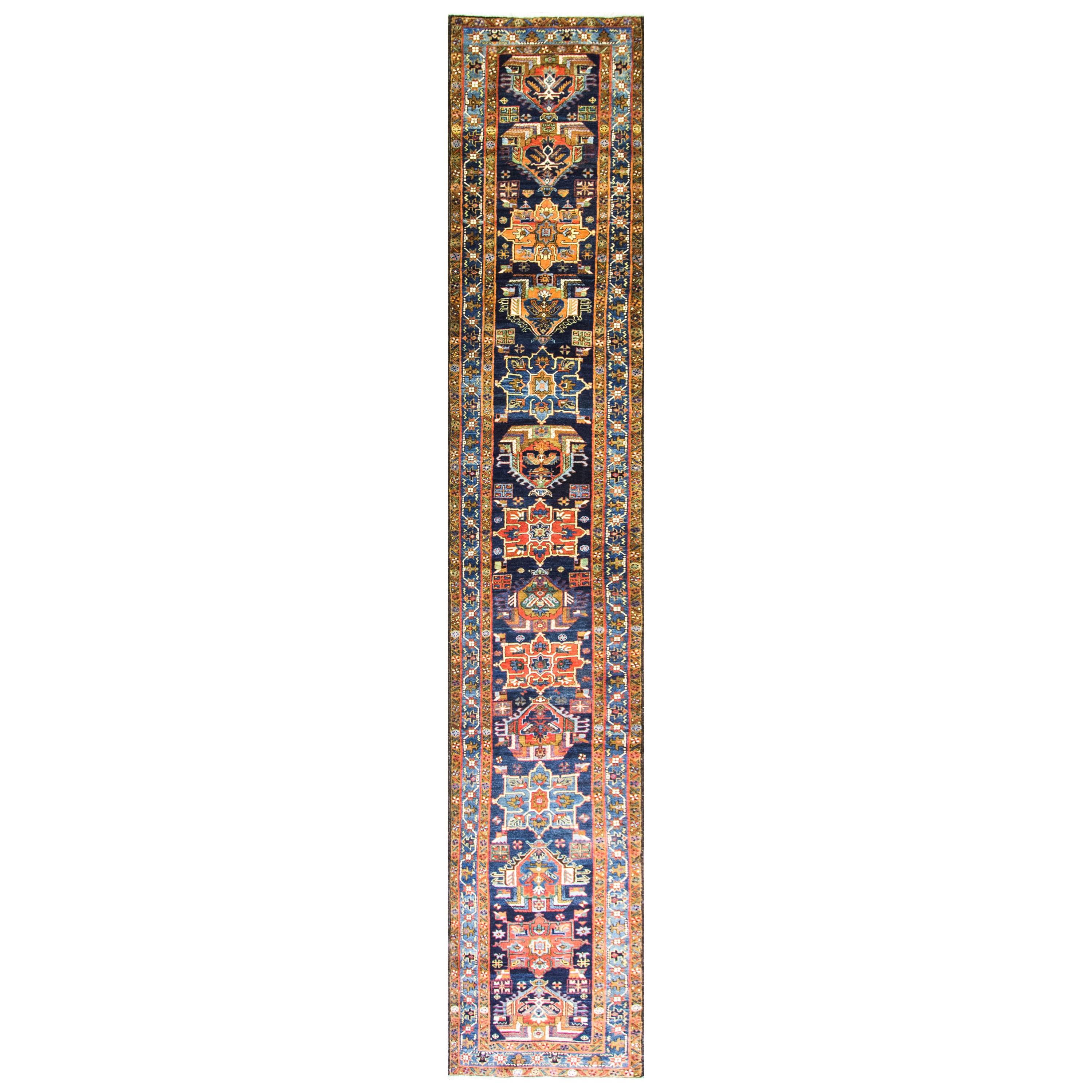  Antique Persian Heriz, Serapi, Karaja Runner, 2'9" x 17'